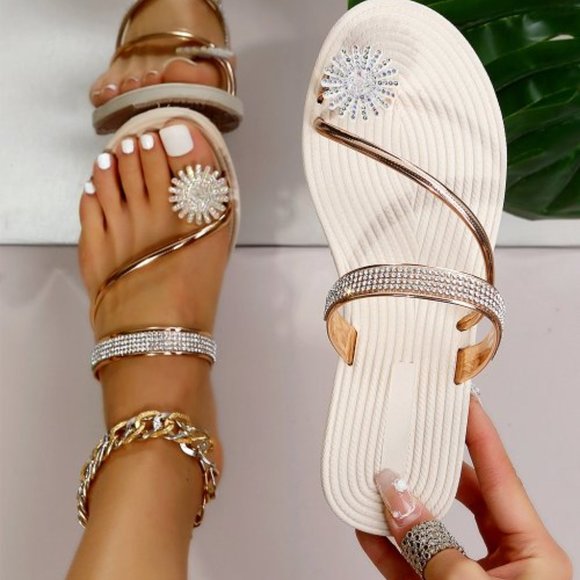 Shoes - Goldtone Rhinestone-Accent Sunburst Sandal * Brand new!*